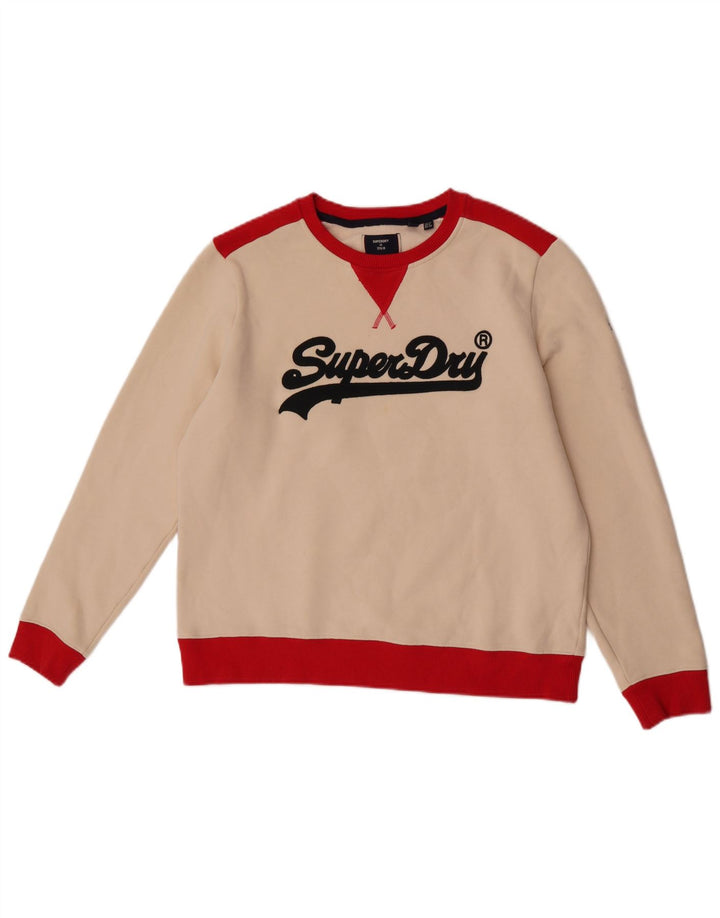 Superdry Womens Sweatshirt Jumper UK 12 Medium Off White Colourblock