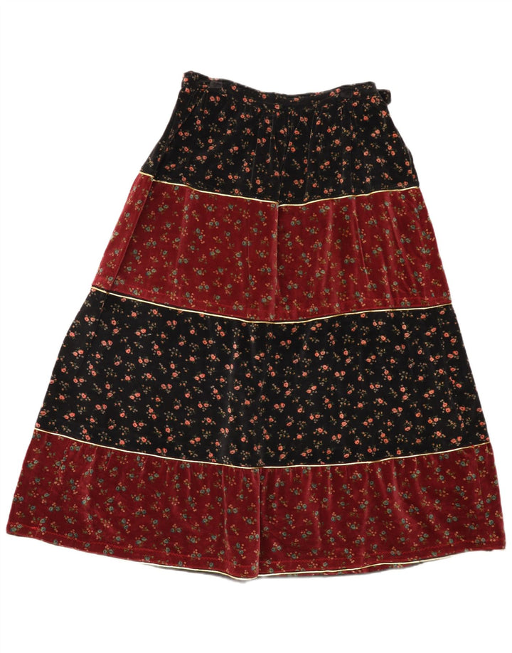 Vintage Womens Velvet Flared Skirt W30 Medium Red Floral