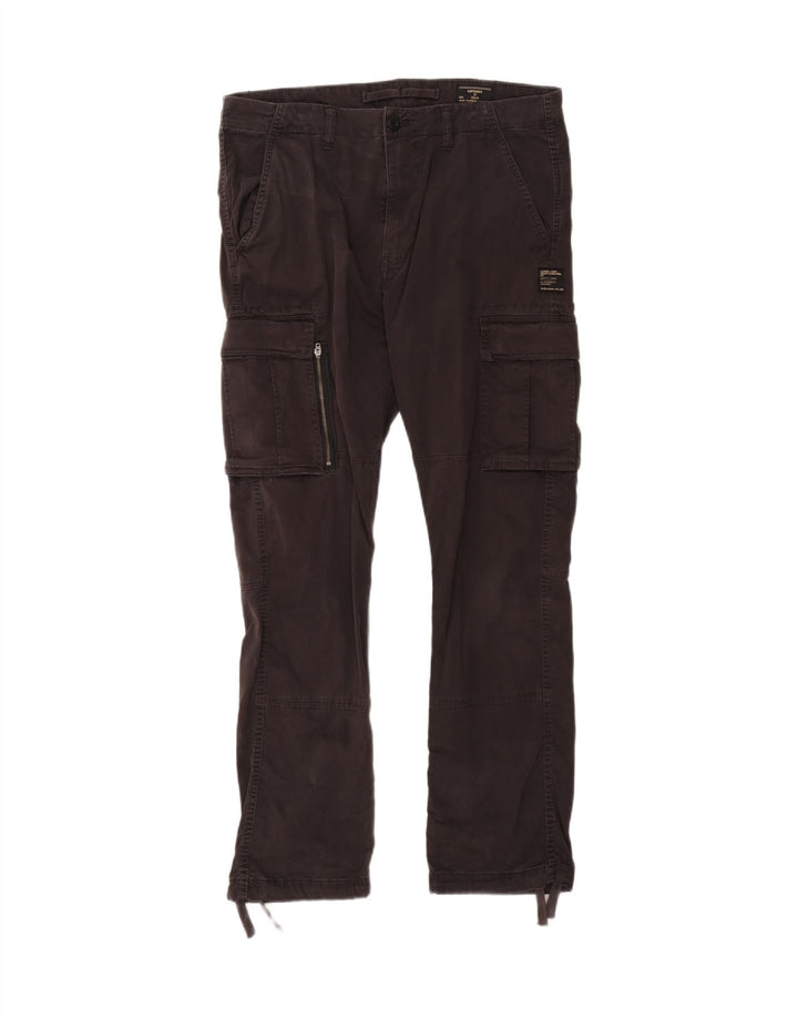Superdry Mens Straight Cargo Trousers W32 L29 Black Cotton