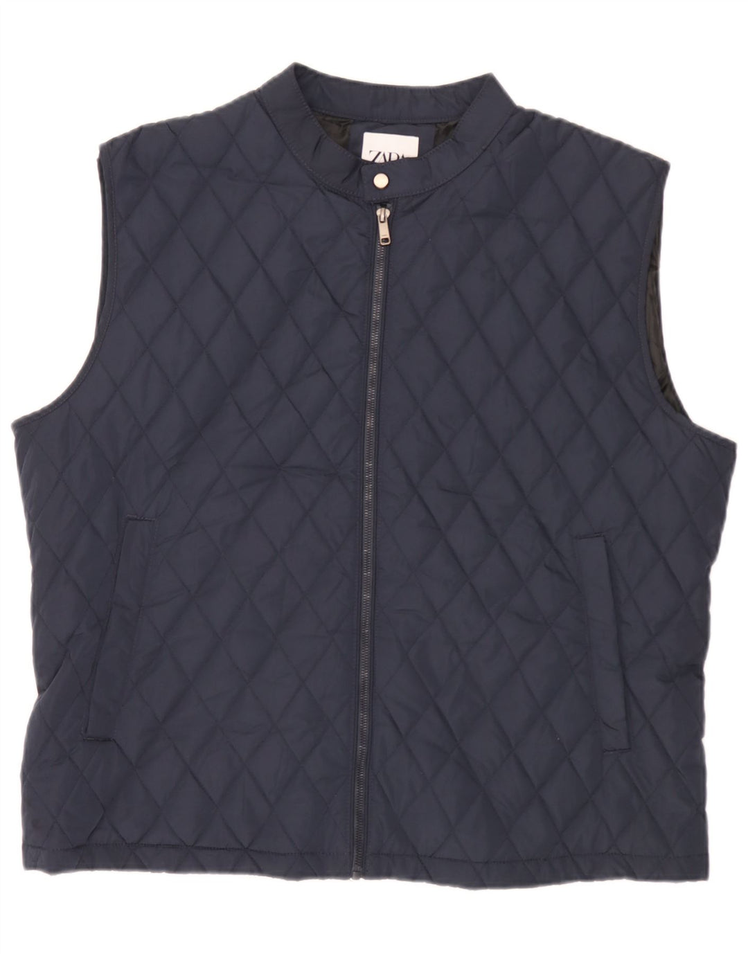 Zara Mens Quilted Gilet UK 44 2XL Navy Blue Polyester