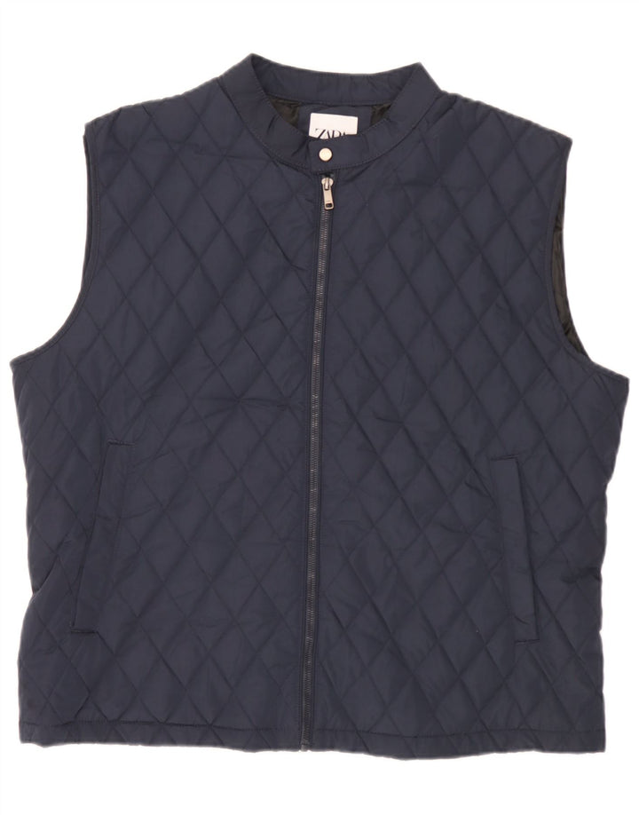 Zara Mens Quilted Gilet UK 44 2XL Navy Blue Polyester
