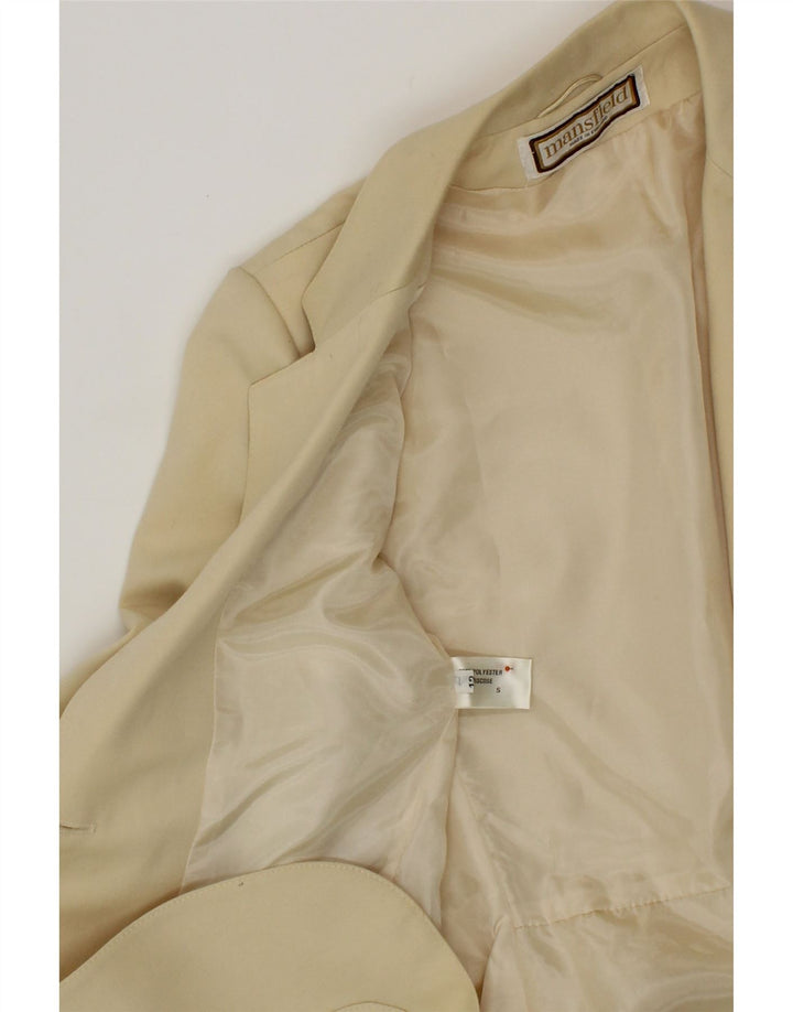 VINTAGE Womens 2 Button Blazer Jacket UK 12 Medium Beige Polyester Vintage Vintage and Second-Hand Vintage from Messina Hembry 