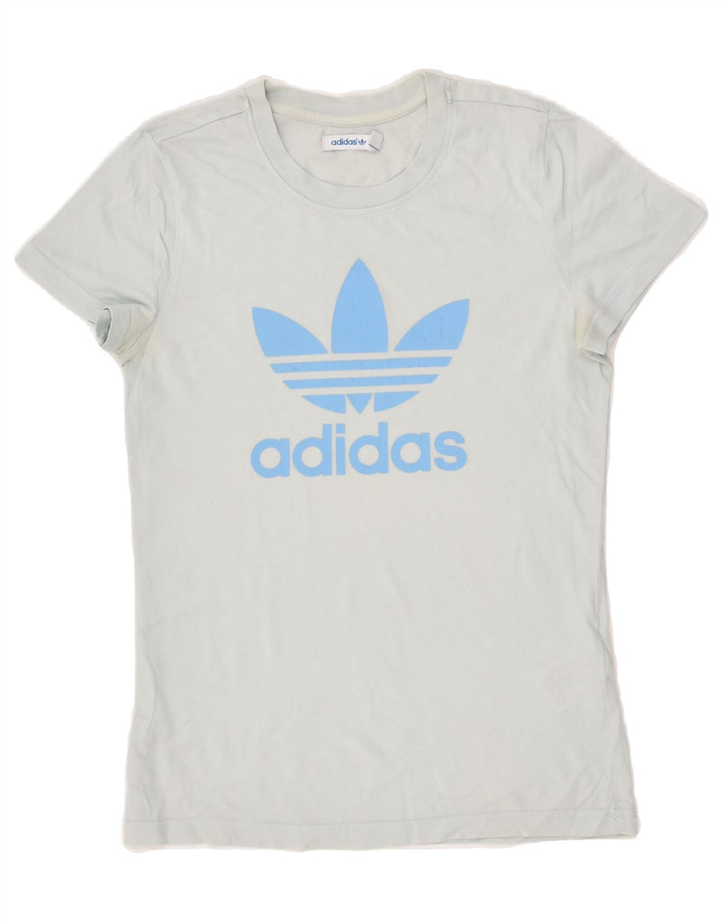 ADIDAS Womens Graphic T-Shirt Top EU 36 Small Blue Cotton Vintage Adidas and Second-Hand Adidas from Messina Hembry 