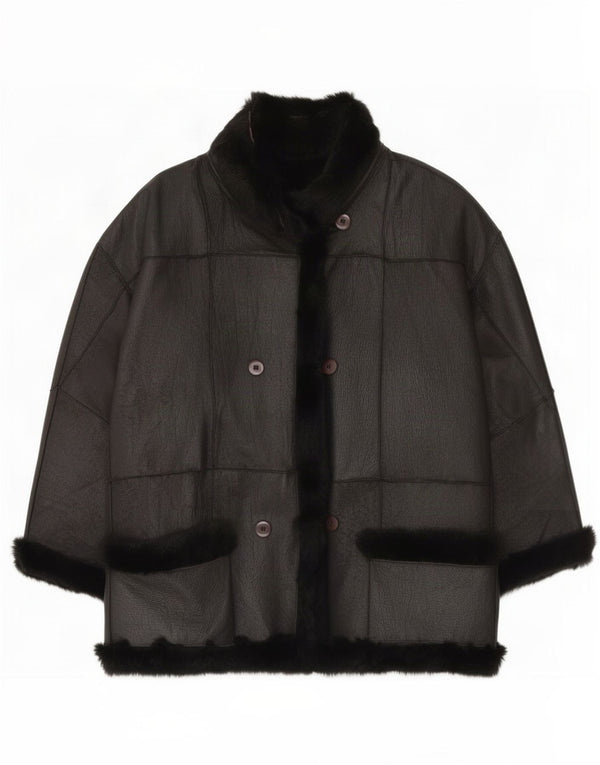 Vintage Womens 3/4 Sleeve Shearling Jacket UK 16 Large Black