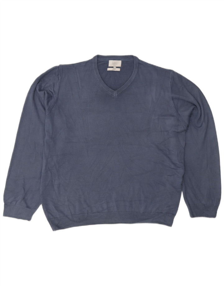 Marks & Spencer Mens Regular Fit V-Neck Jumper Sweater 2XL Navy Blue