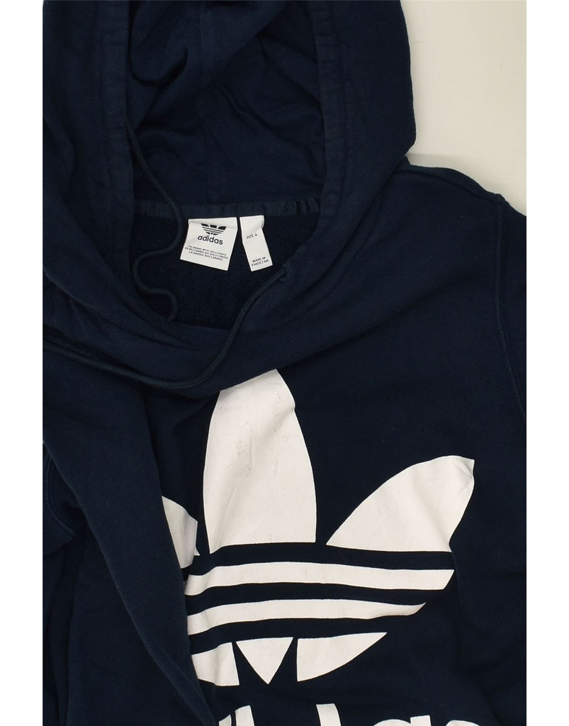 ADIDAS Womens Graphic Hoodie Jumper UK 6 XS Navy Blue Cotton | Vintage Adidas | Thrift | Second-Hand Adidas | Used Clothing | Messina Hembry 