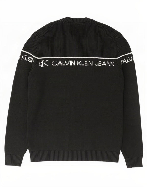 Calvin Klein Jeans Mens Graphic Crew Neck Jumper Sweater XL Black Cotton