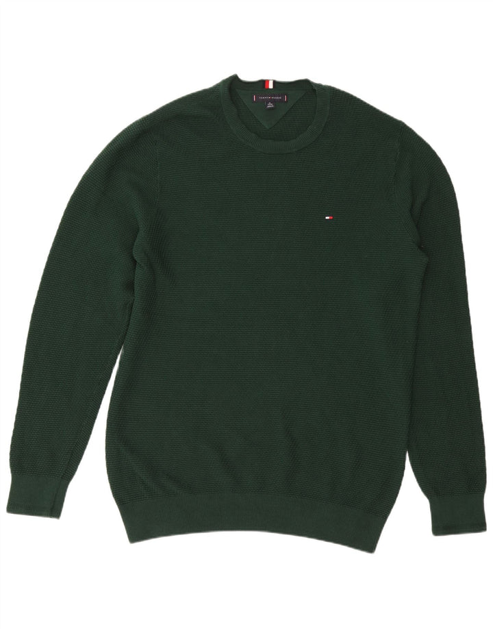 TOMMY HILFIGER Mens Crew Neck Jumper Sweater XL Green Cotton