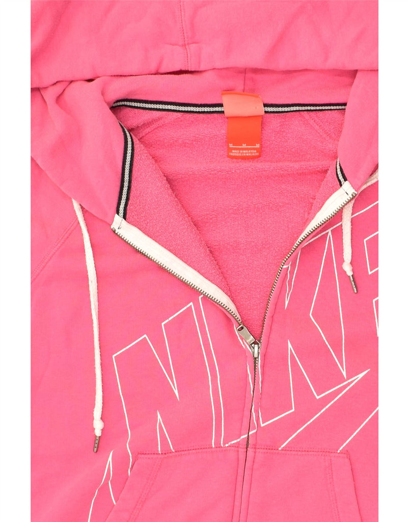 NIKE Womens Graphic Zip Hoodie Sweater UK 14 Medium Pink Cotton | Vintage Nike | Thrift | Second-Hand Nike | Used Clothing | Messina Hembry 