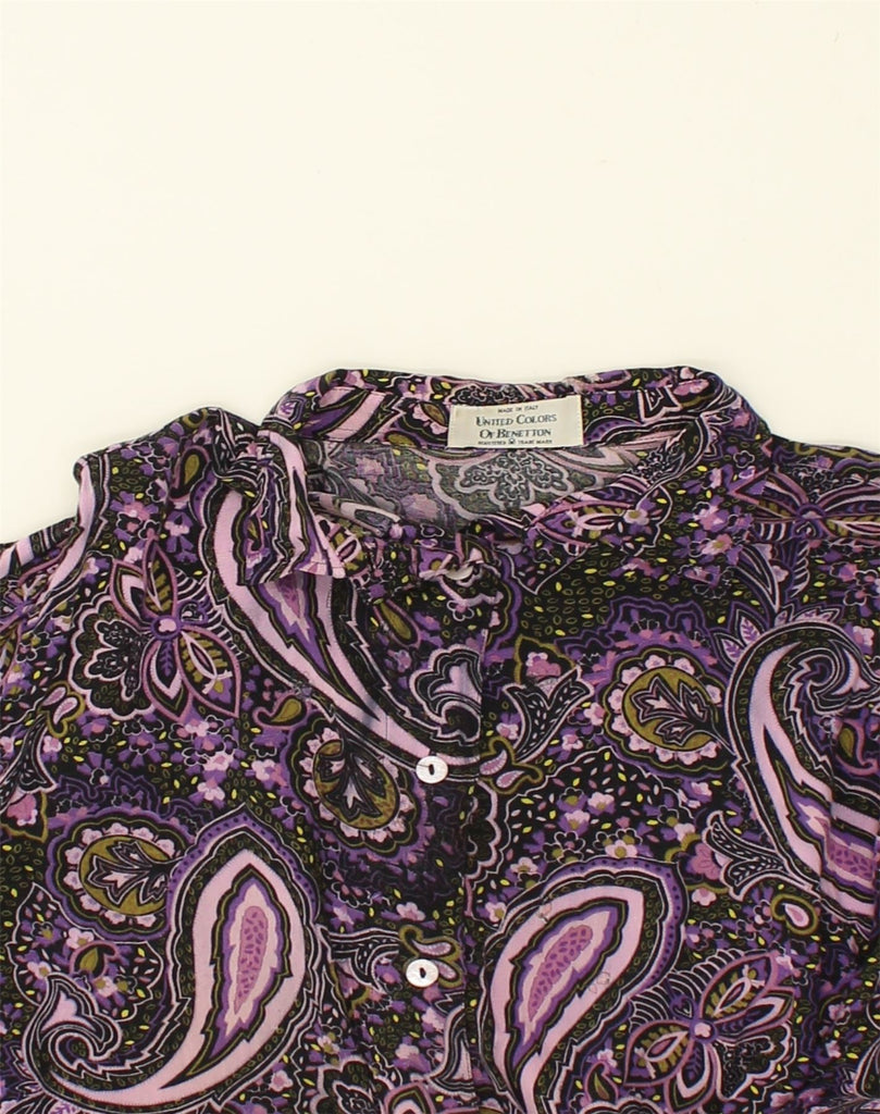 BENETTON Womens Short Sleeve Shirt Blouse UK 20 2XL Purple Floral Cotton | Vintage Benetton | Thrift | Second-Hand Benetton | Used Clothing | Messina Hembry 