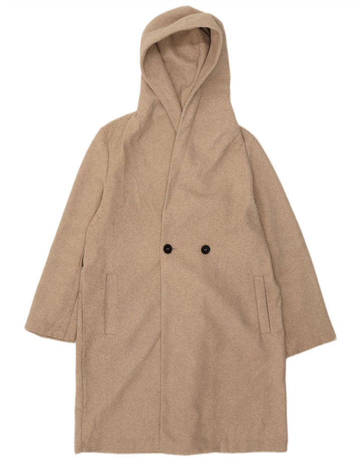 Zara Womens Hooded Overcoat UK 14 Medium Beige Polyester