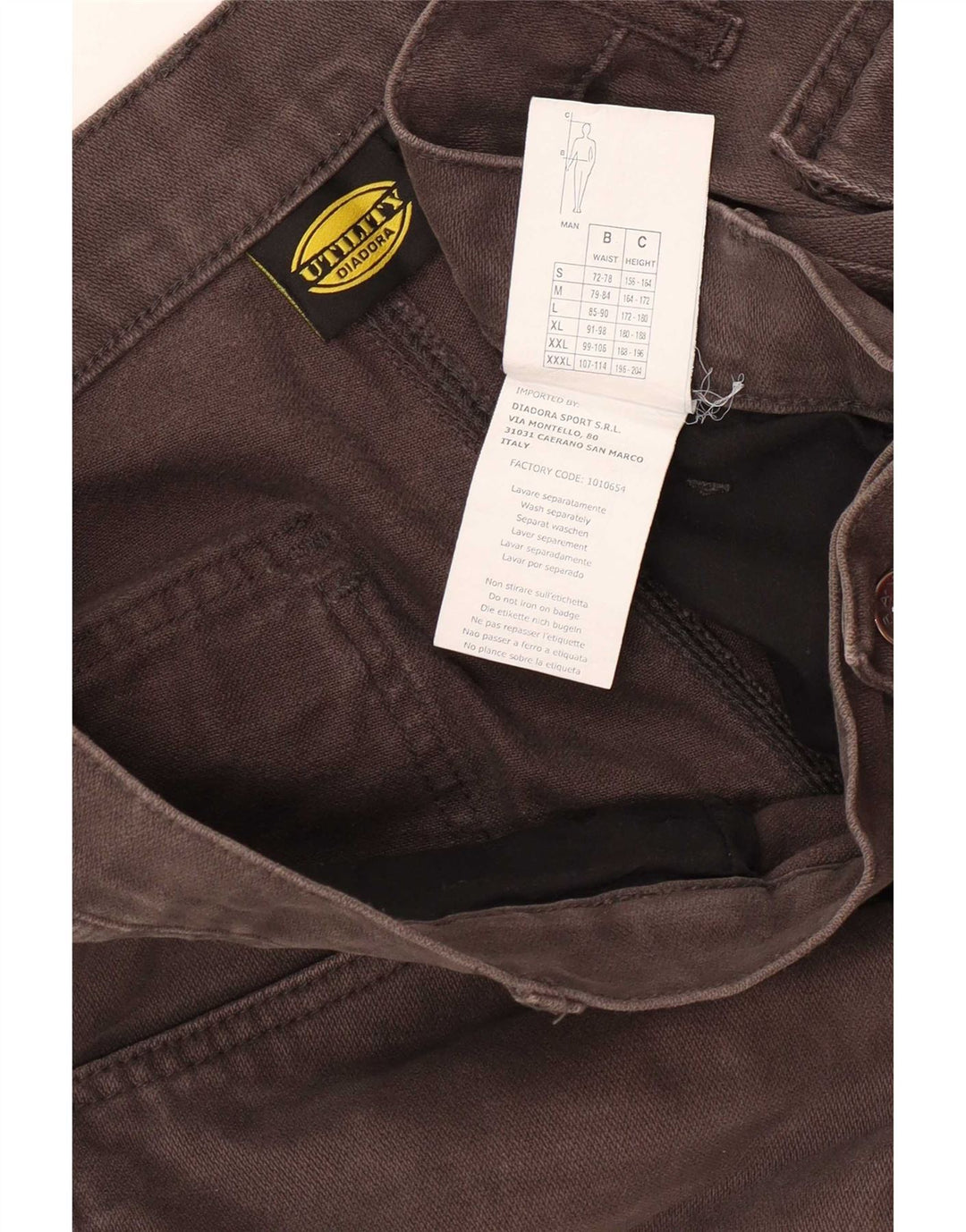 Diadora Mens Slim Cargo Trousers Large W34 L34 Grey Cotton