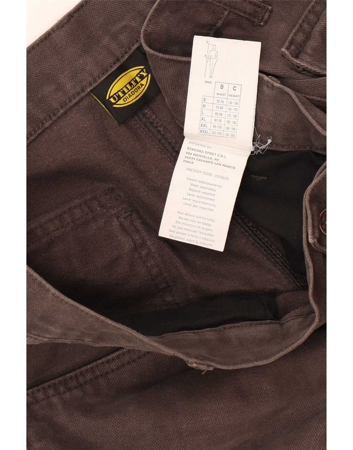 Diadora Mens Slim Cargo Trousers Large W34 L34 Grey Cotton