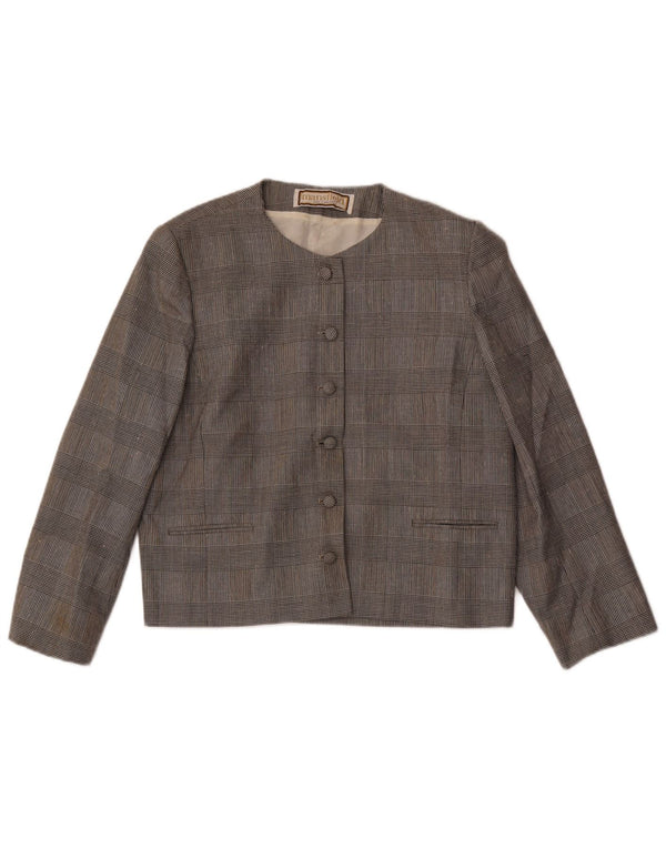 Mansfield Womens 6 Button Blazer Jacket UK 18 XL Grey Check Polyester