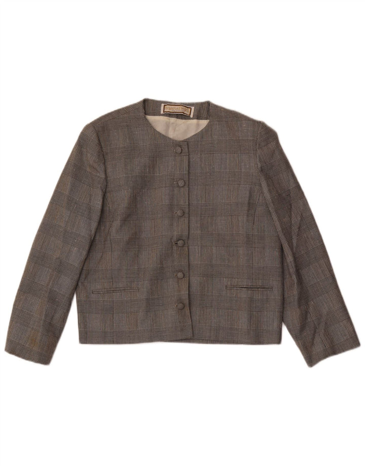 Mansfield Womens 6 Button Blazer Jacket UK 18 XL Grey Check Polyester