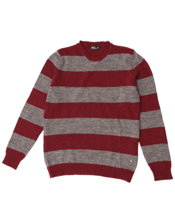 Rifle Womens Crew Neck Jumper Sweater UK 14 Medium Maroon Striped Acrylic