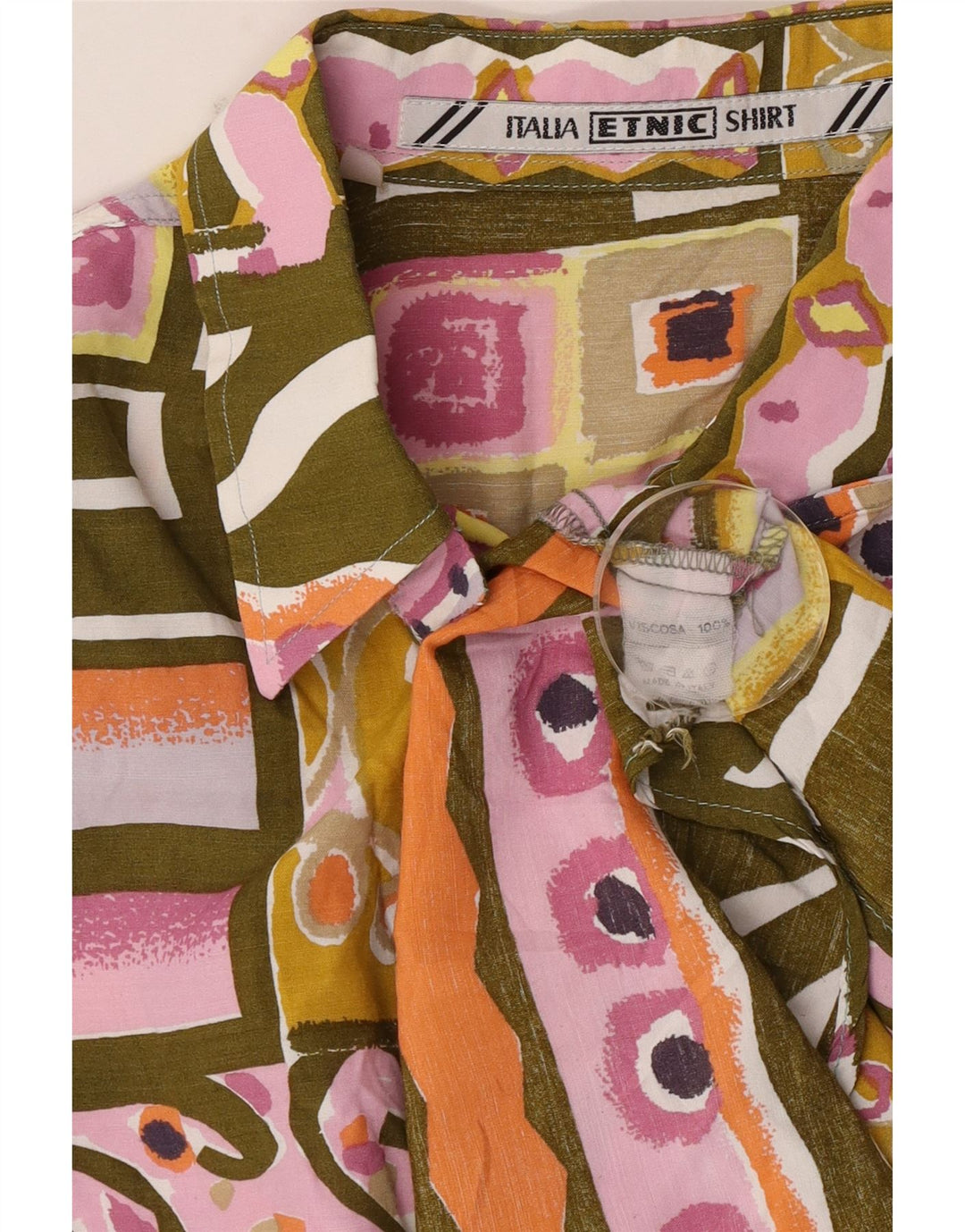 Vintage Mens Short Sleeve Shirt Large Multicoloured Patchwork Viscose
