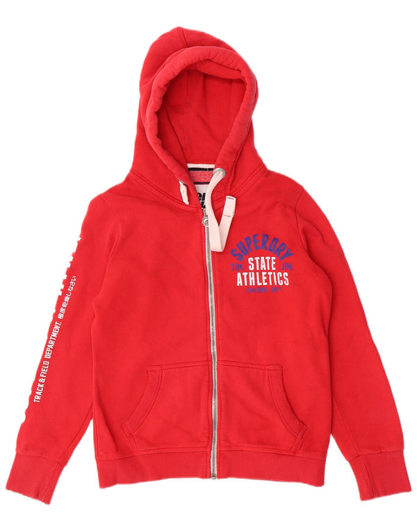 Superdry Womens Graphic Zip Hoodie Sweater UK 16 Large Red Cotton