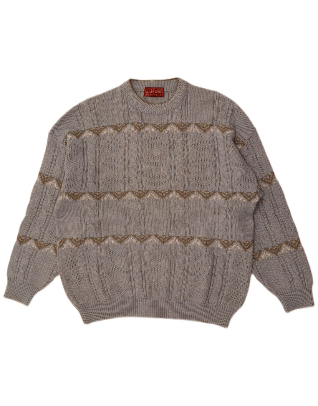 Il Granchio Mens Crew Neck Jumper Sweater Large Blue Fair Isle Wool