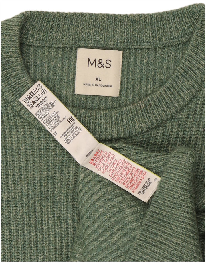 Marks & Spencer Mens Crew Neck Jumper Sweater XL Green Polyamide