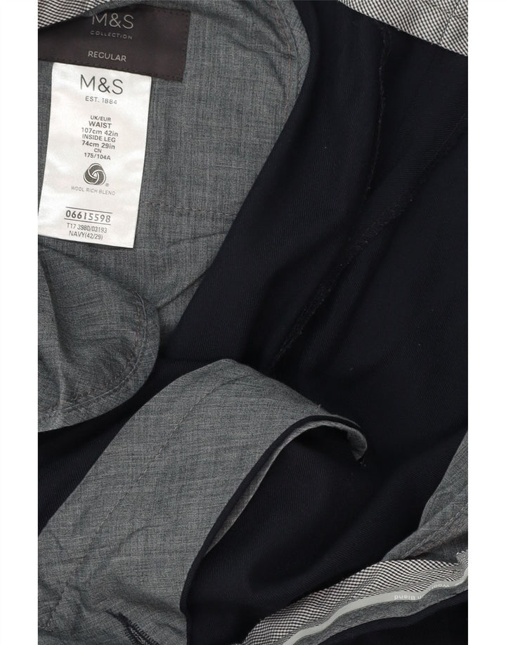 MARKS & SPENCER Mens Regular Fit Suit Trousers W42 L29 Navy Blue Wool