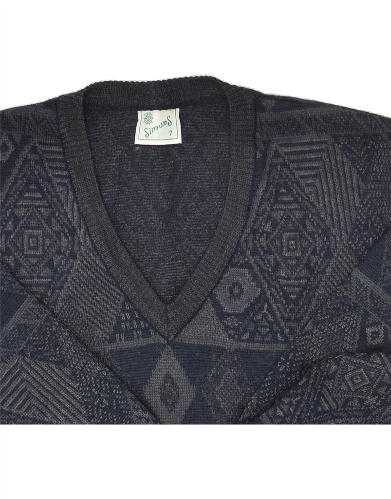 VINTAGE Mens V-Neck Jumper Sweater 2XL Navy Blue Argyle/Diamond | Vintage Vintage | Thrift | Second-Hand Vintage | Used Clothing | Messina Hembry 