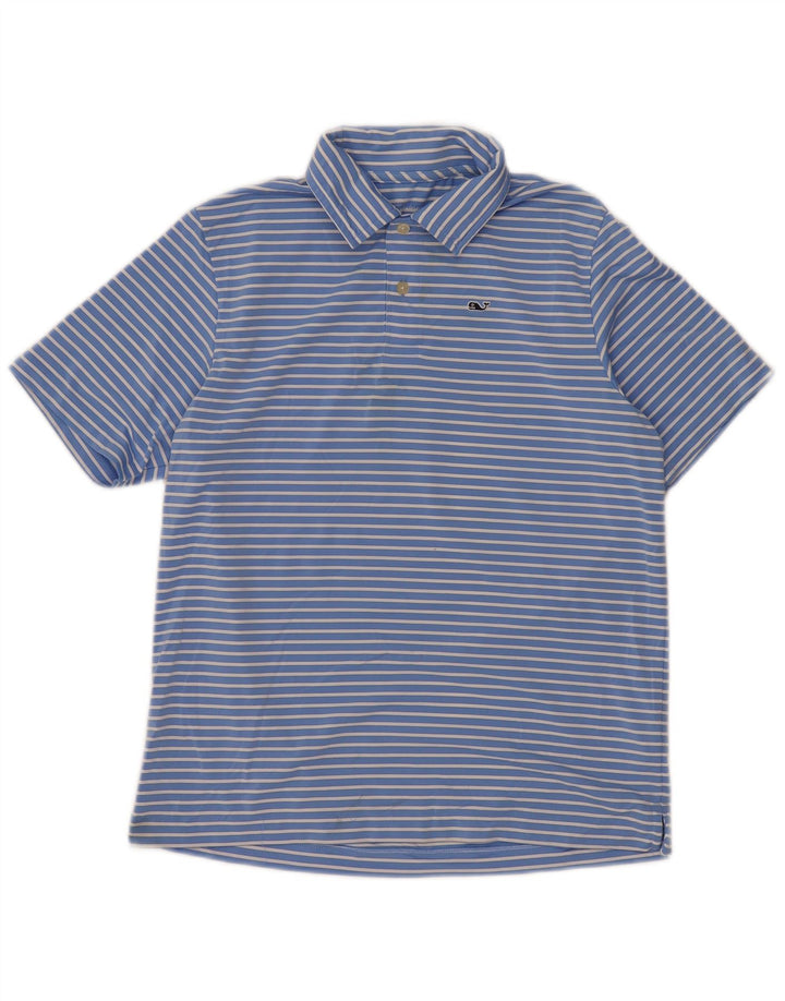 VINEYARD VINES Boys Polo Shirt 15-16 Years Large  Blue Striped Polyester
