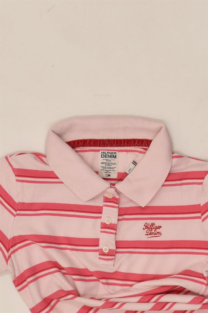 TOMMY HILFIGER Womens Polo Shirt UK 14 Large Pink Pinstripe Cotton | Vintage Tommy Hilfiger | Thrift | Second-Hand Tommy Hilfiger | Used Clothing | Messina Hembry 