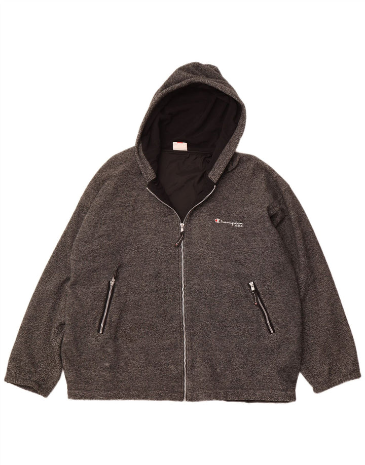 CHAMPION Mens Hooded Fleece Jacket UK 42 XL Grey Pinstripe Polyester