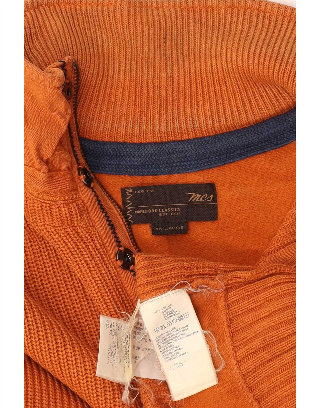 Marlboro Classics Mens Zip Neck Jumper Sweater 2XL Orange Cotton