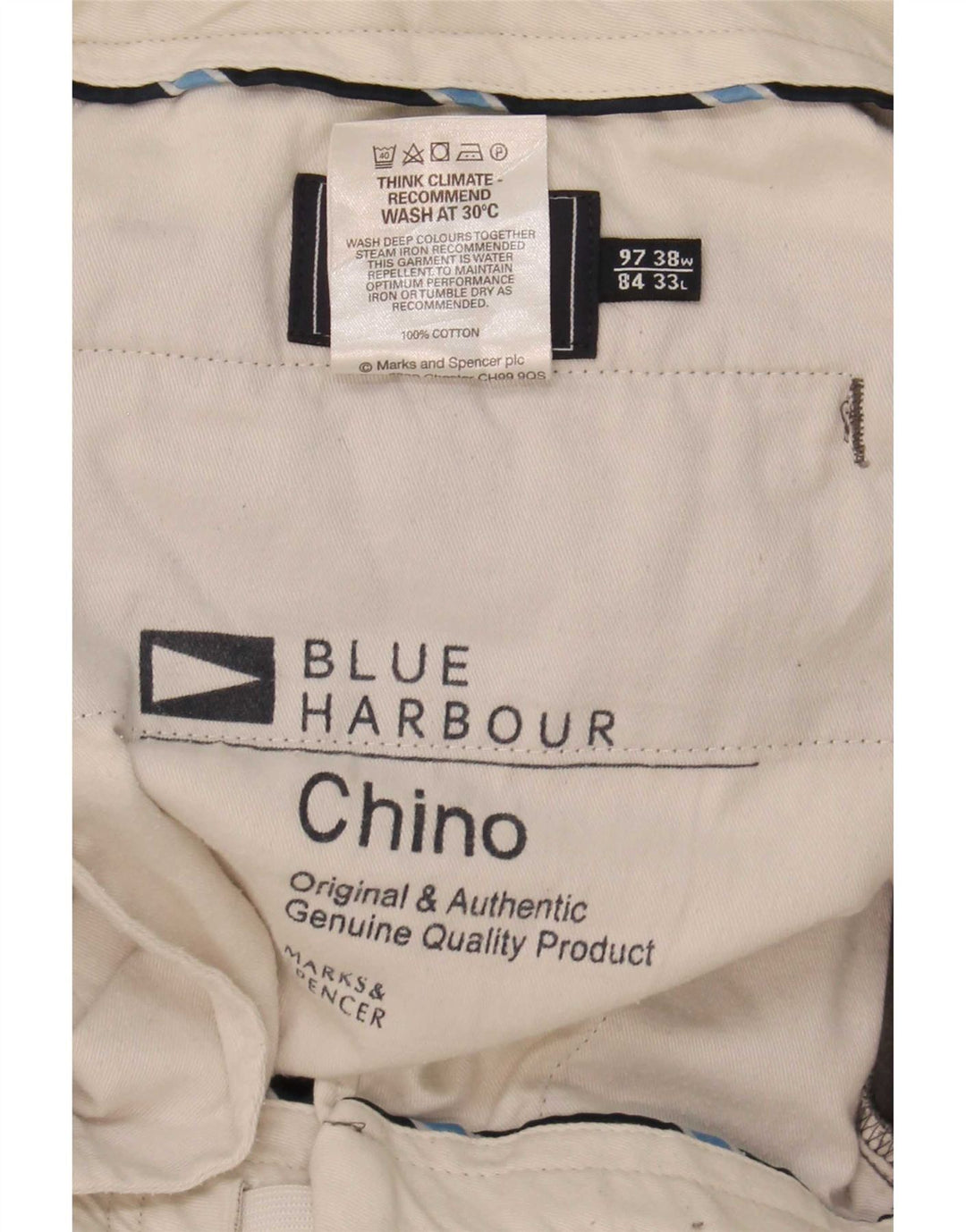 Marks & Spencer Mens Blue Harbour Straight Chino Trousers W38 L33 Khaki