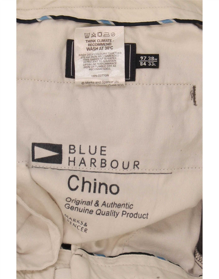 Marks & Spencer Mens Blue Harbour Straight Chino Trousers W38 L33 Khaki