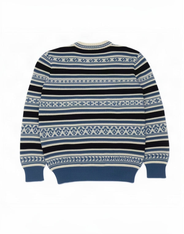 Vintage Mens Crew Neck Jumper Sweater Small Blue Fair Isle
