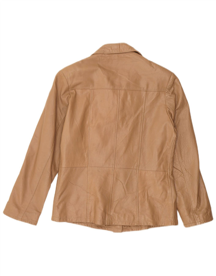 VINTAGE Womens Leather Jacket IT 42 Medium Beige Leather