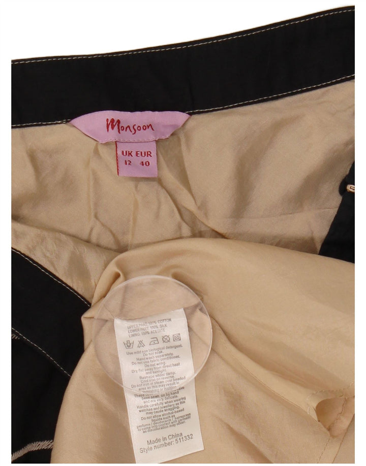 MONSOON Womens A-Line Skirt UK 12 Medium W30  Black Floral Cotton