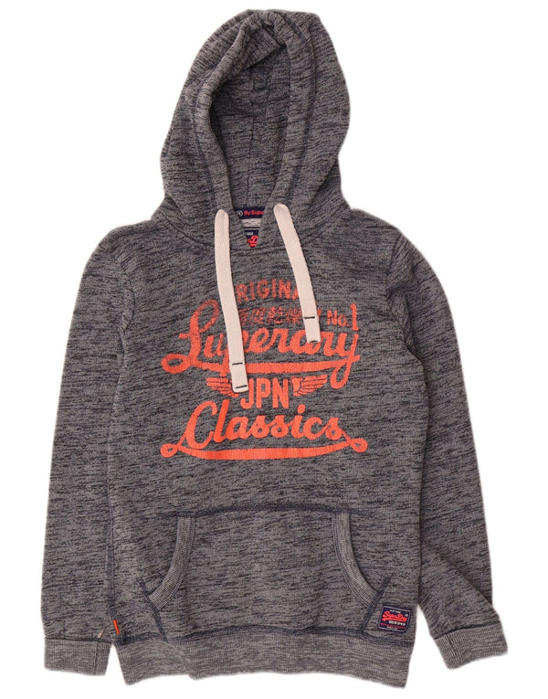 SUPERDRY Womens Oversized Graphic Hoodie Jumper UK 6 XS Grey Flecked