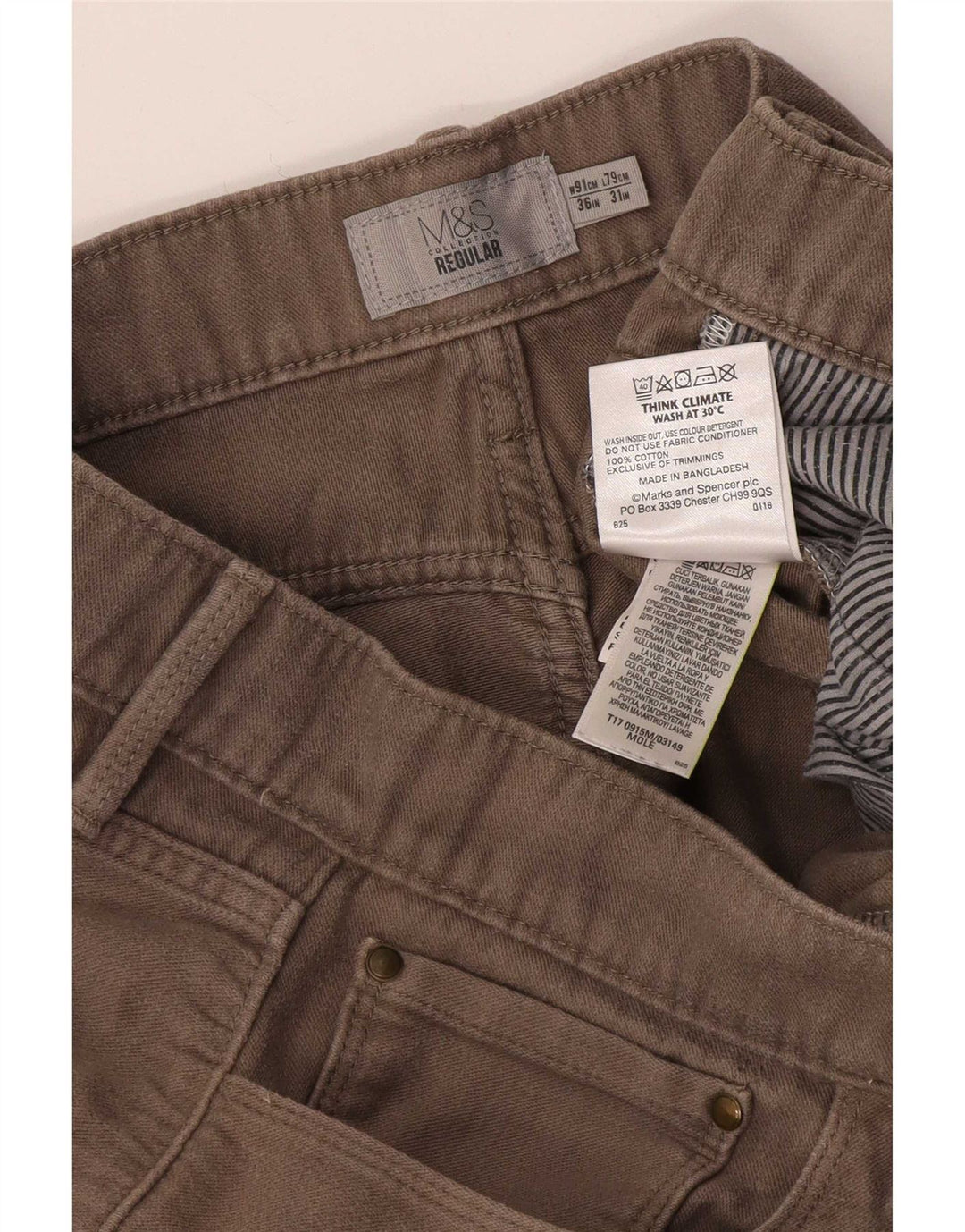 Marks & Spencer Mens Regular Casual Trousers W36 L31 Beige Cotton