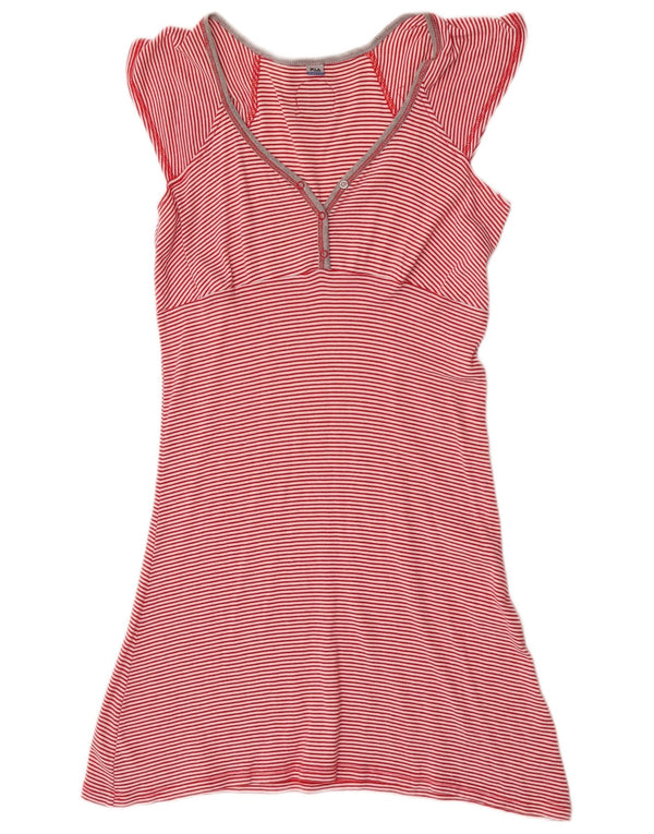 Fila Womens T-Shirt Dress UK 12 Medium Red Striped Cotton
