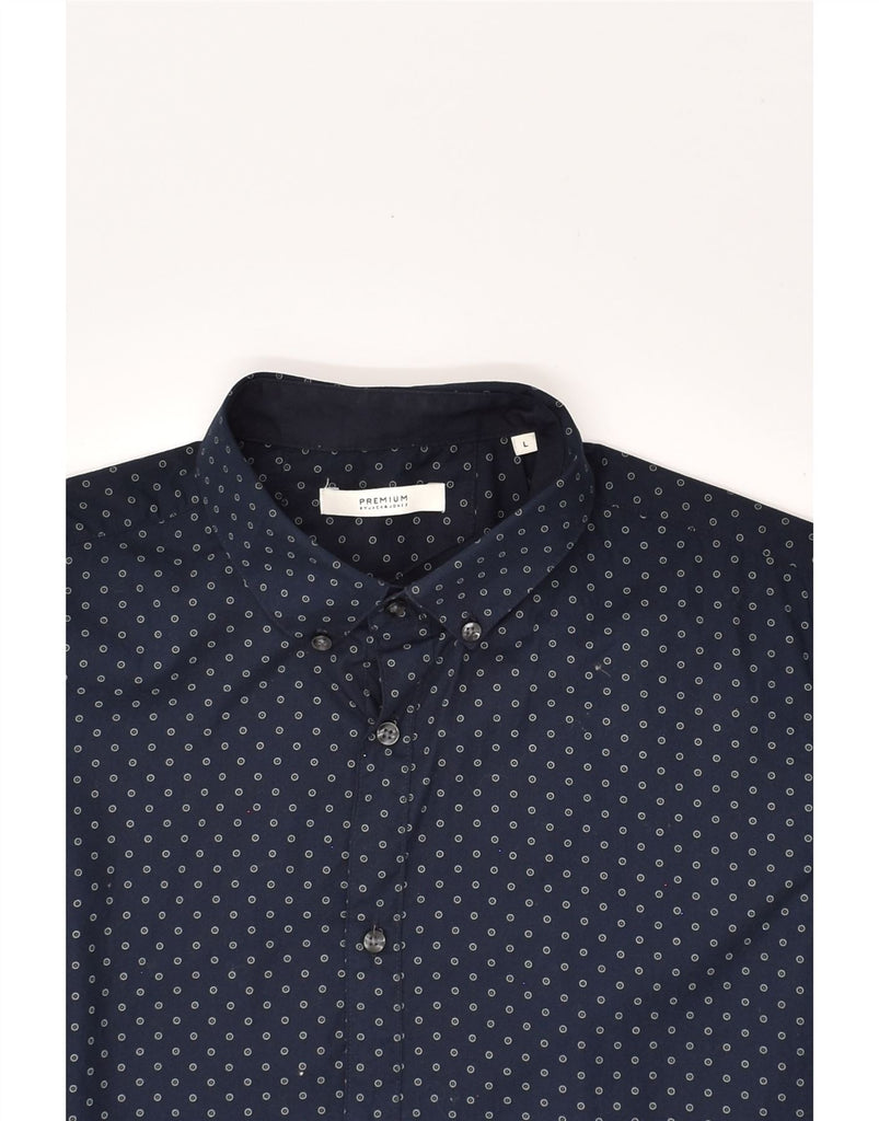 JACK & JONES Mens Shirt Large Navy Blue Spotted Cotton | Vintage Jack & Jones | Thrift | Second-Hand Jack & Jones | Used Clothing | Messina Hembry 