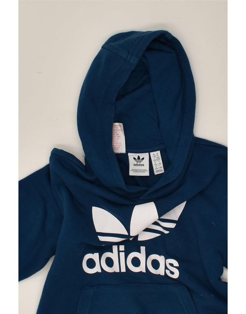 ADIDAS Girls Graphic Hoodie Jumper 7-8 Years Navy Blue Cotton | Vintage Adidas | Thrift | Second-Hand Adidas | Used Clothing | Messina Hembry 