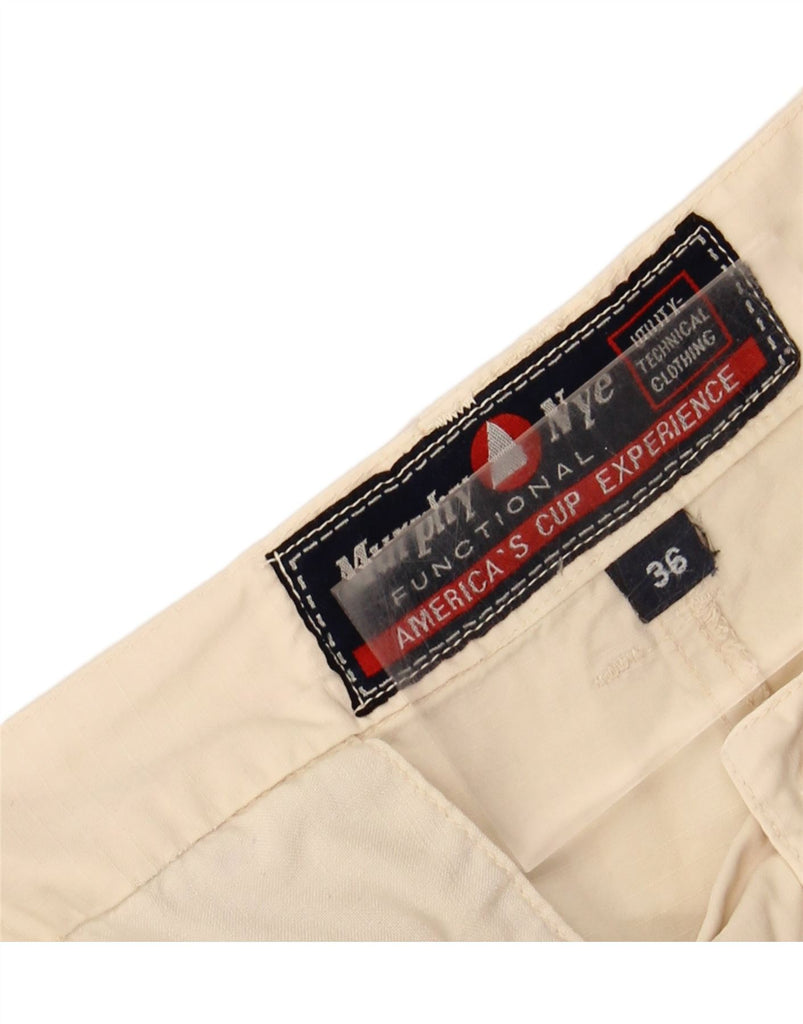 MURPHY & NYE Mens Straight Cargo Trousers W36 L30 Off White Cotton Vintage Murphy & Nye and Second-Hand Murphy & Nye from Messina Hembry 