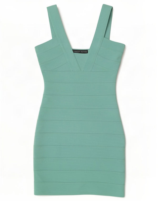 Topshop Womens Petite Sleeveless Bodycon Dress UK 10 Small Green Polyester