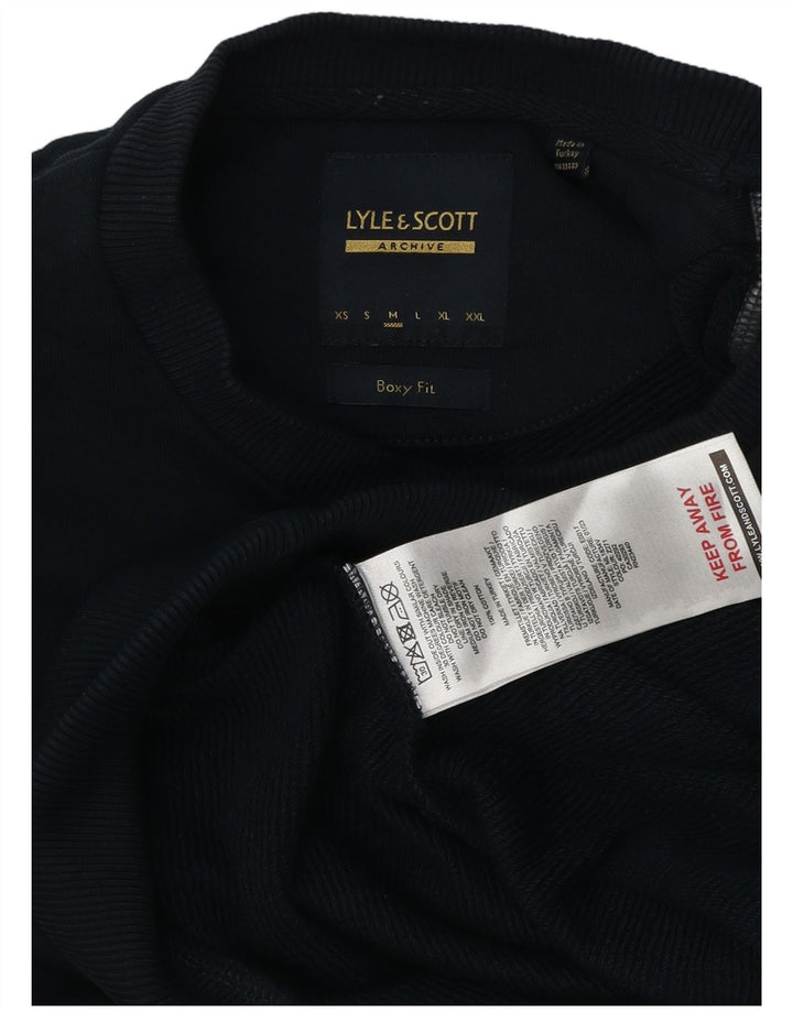 Lyle & Scott Mens Boxy Graphic Sweatshirt Jumper Medium Navy Blue Cotton