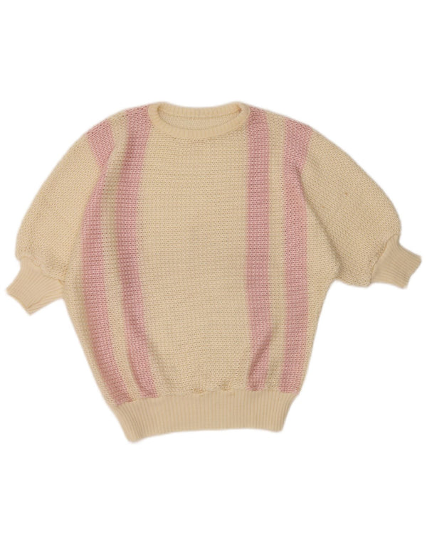 Vintage Womens Boat Neck Jumper Sweater UK 14 Large Off White Striped