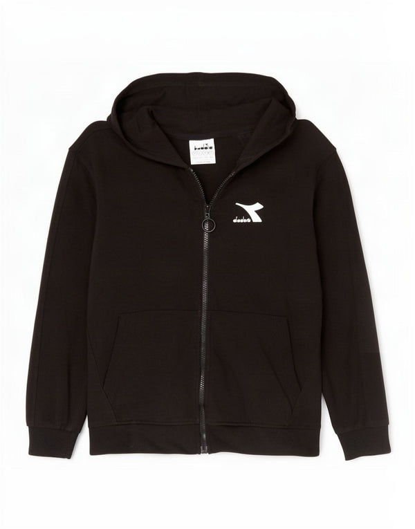 Diadora Boys Zip Hoodie Sweater 9-10 Years Large Black Cotton