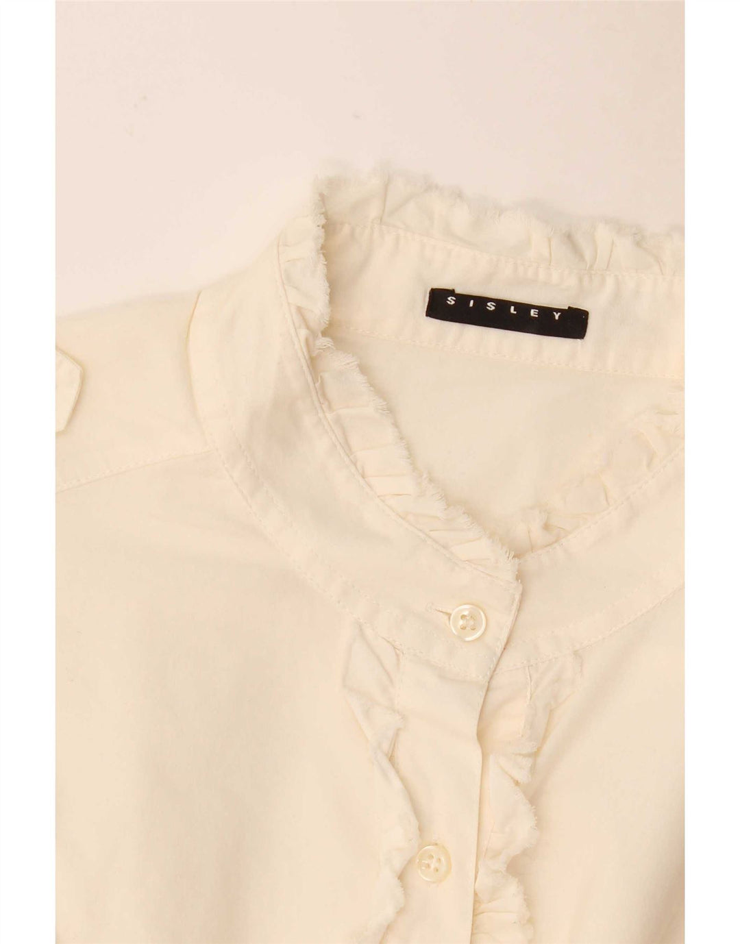 Sisley Womens Military Ruffle Front Shirt UK 12 Medium White
