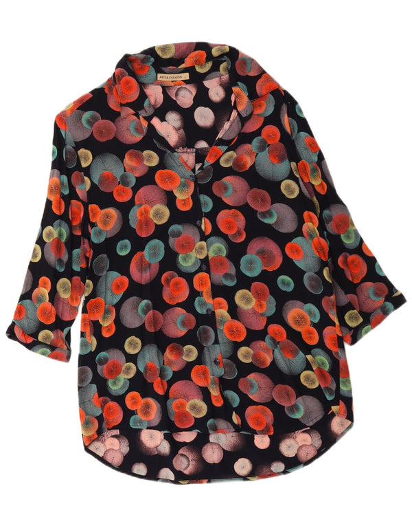 Vintage Womens 3/4 Sleeve Shirt Blouse UK 18 XL Black Geometric Cotton