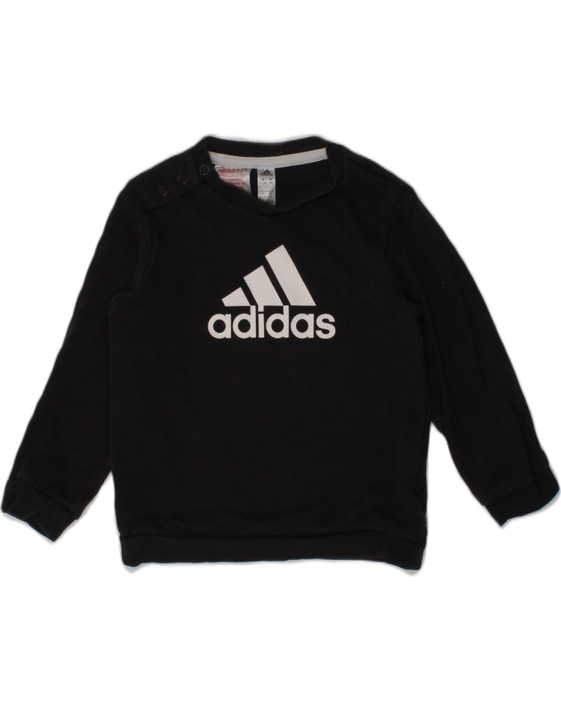 ADIDAS Baby Boys Graphic Sweatshirt Jumper 12-18 Months Black Cotton | Vintage Adidas | Thrift | Second-Hand Adidas | Used Clothing | Messina Hembry 