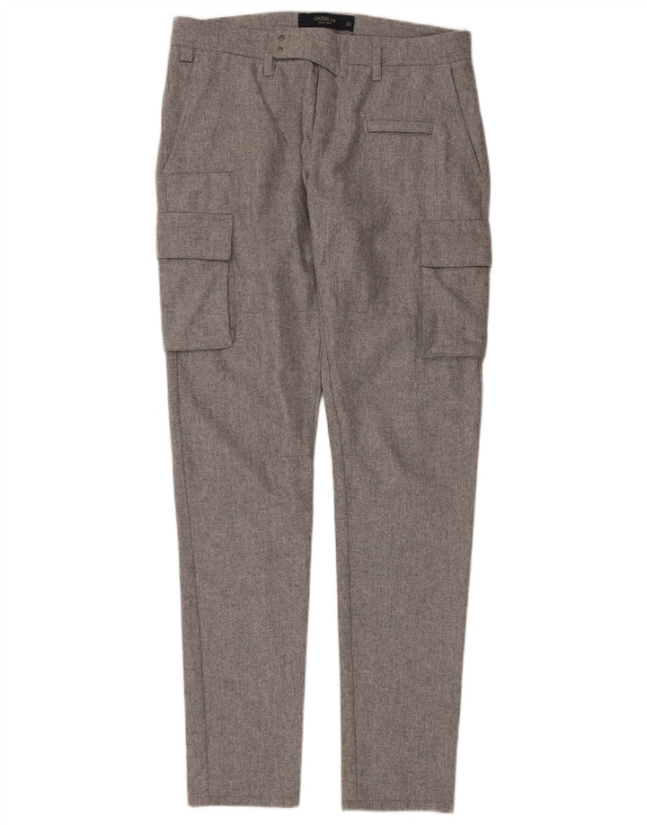 SIVIGLIA Mens Slim Cargo Trousers W33 L36 Grey Wool