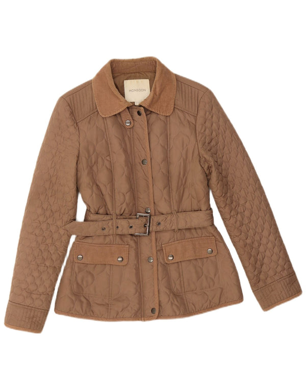 Monsoon Womens Quilted Jacket UK 10 Small Brown Polyester